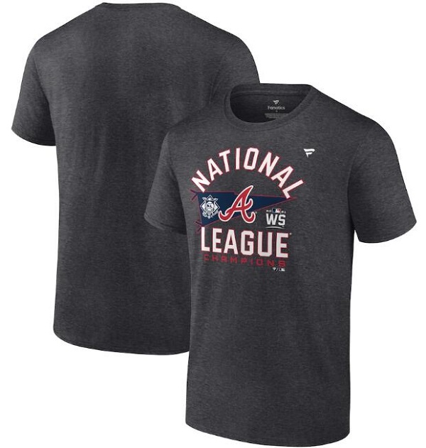 Men's Atlanta Braves 2021 Heathered Charcoal National League Champions Locker Room T-Shirt Men's Atlanta Braves 2021 Heathered Charcoal National League Champions Locker Room T-Shirt